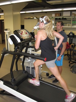 Girl on treadmill during VO2max test